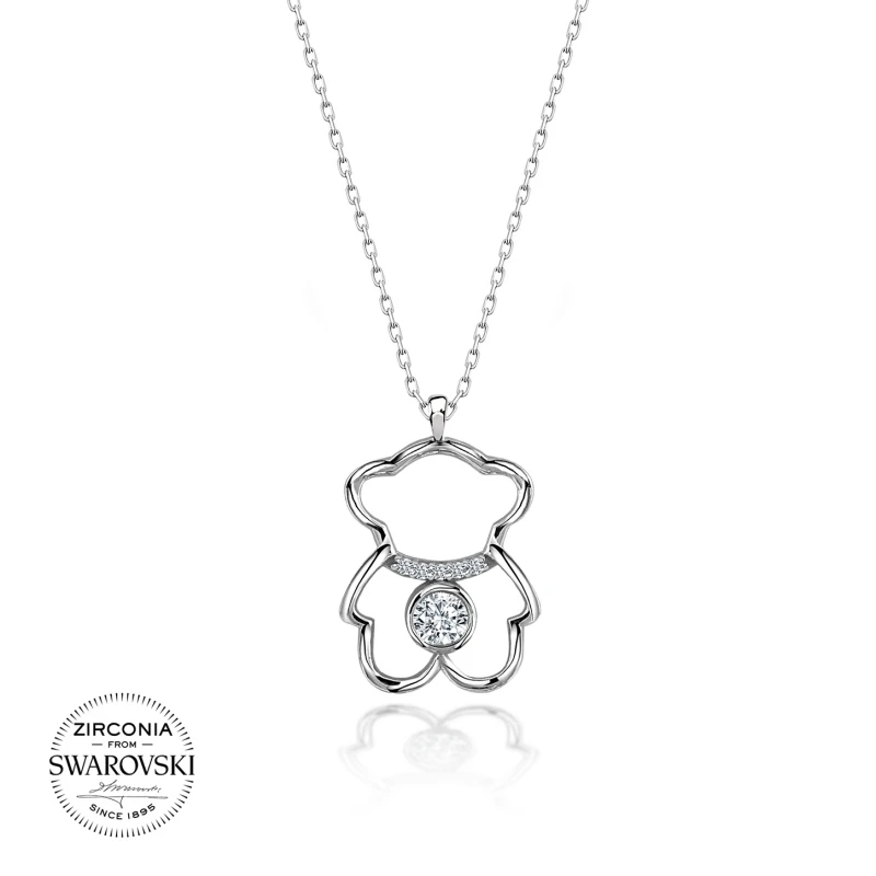 

Silverlina Silver Swarovski Zirconia Cubic Zirconia Teddy Bear Necklace