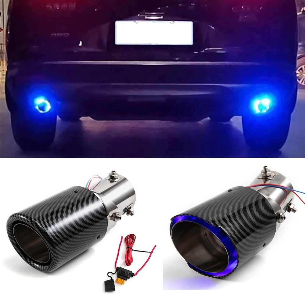 Универсальный модифицированный автомобильный глушитель выхлопной трубы 35-63 мм из углеродного волокна с синим светодиодным пламенем хромированный глушитель турбо-спорт.