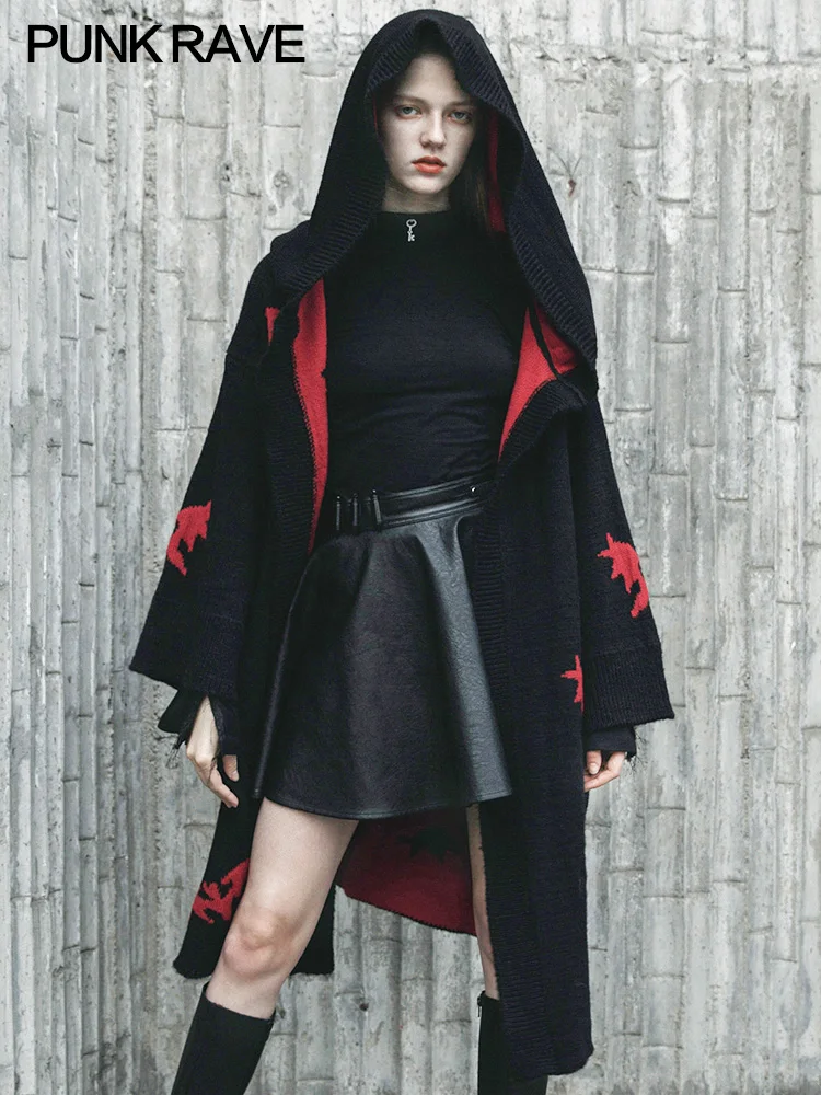 Женский свободный шерстяной свитер в стиле Панк RAVE осенний темно-черный кардиган