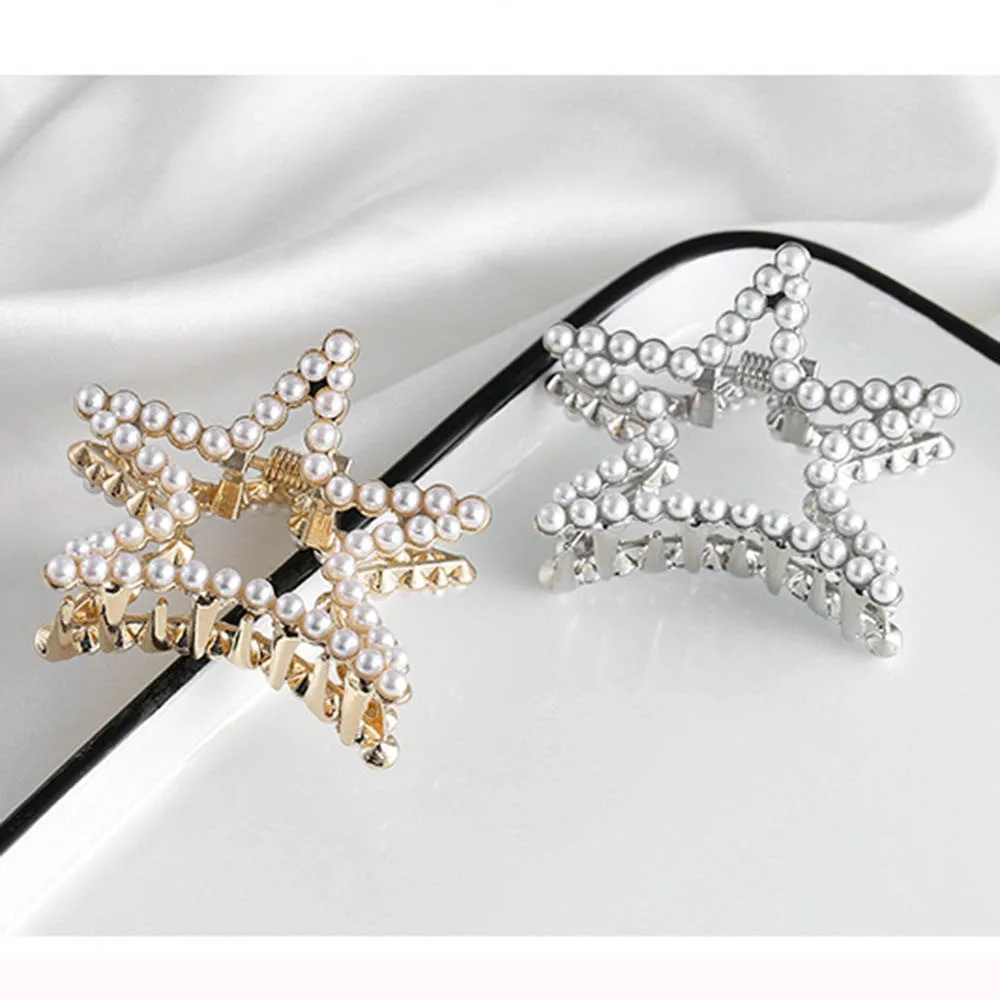 

Women Girls Geometric Imitation Pearl Hair Claw Clamps Hair Crab Moon Shape Hair Clip Claws Solid Color Accessories Hairpin