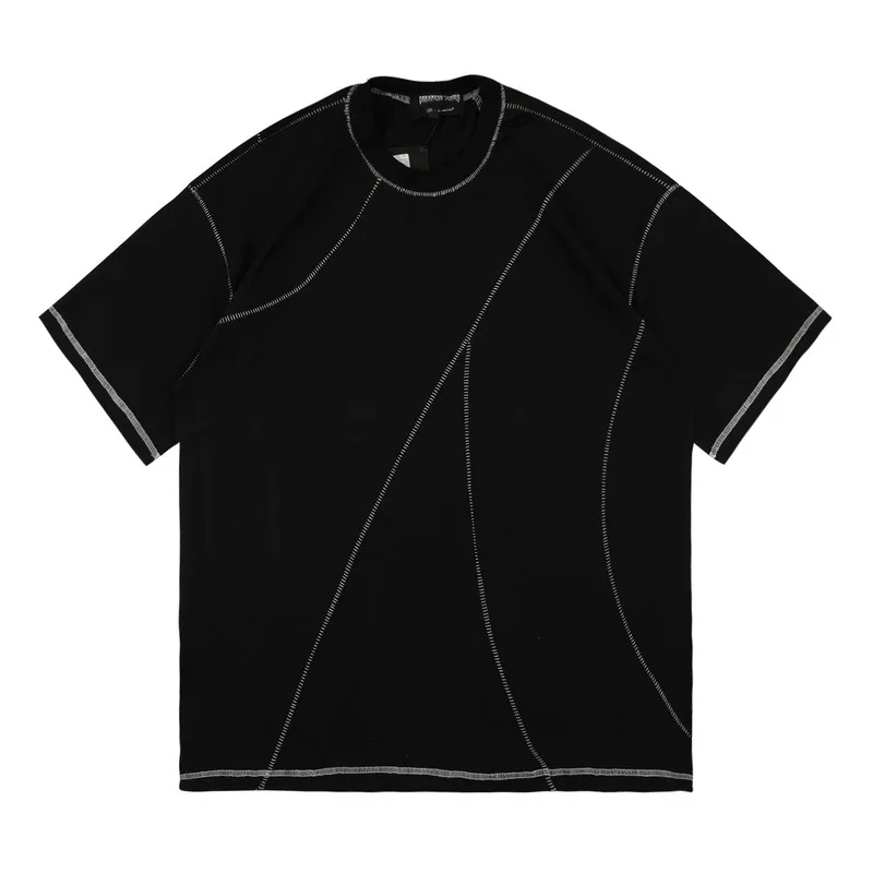 

2021 Dark Men's clothing High Street Open Line Short Sleeve T-shirt Women Oversize Hip-Hop Fashionable Half-Sleeve Base Tee