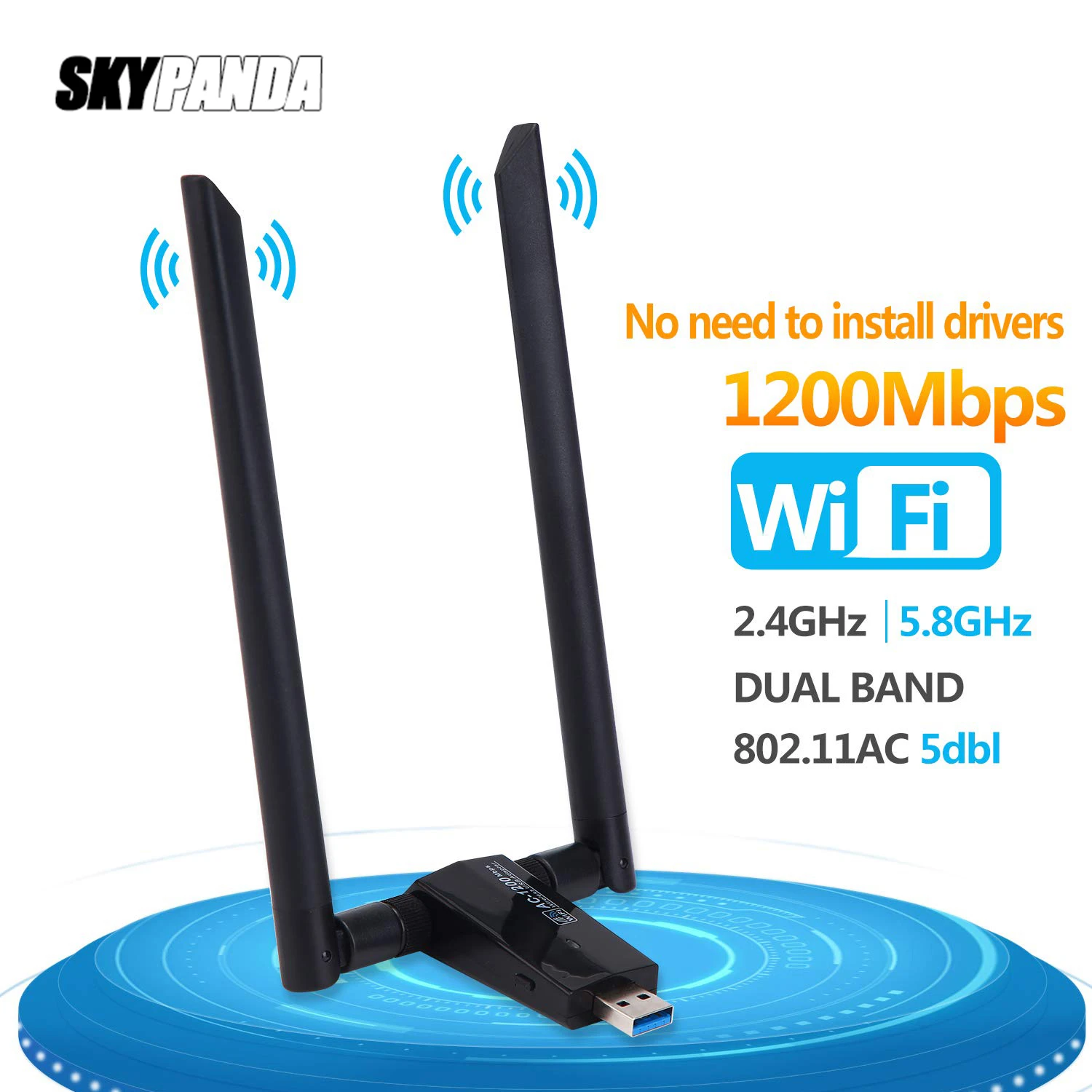 USB3.0 WiFi адаптер AC 1200 Мбит/с 5dBi двухдиапазонная антенна 2 4G/5G мини беспроводная