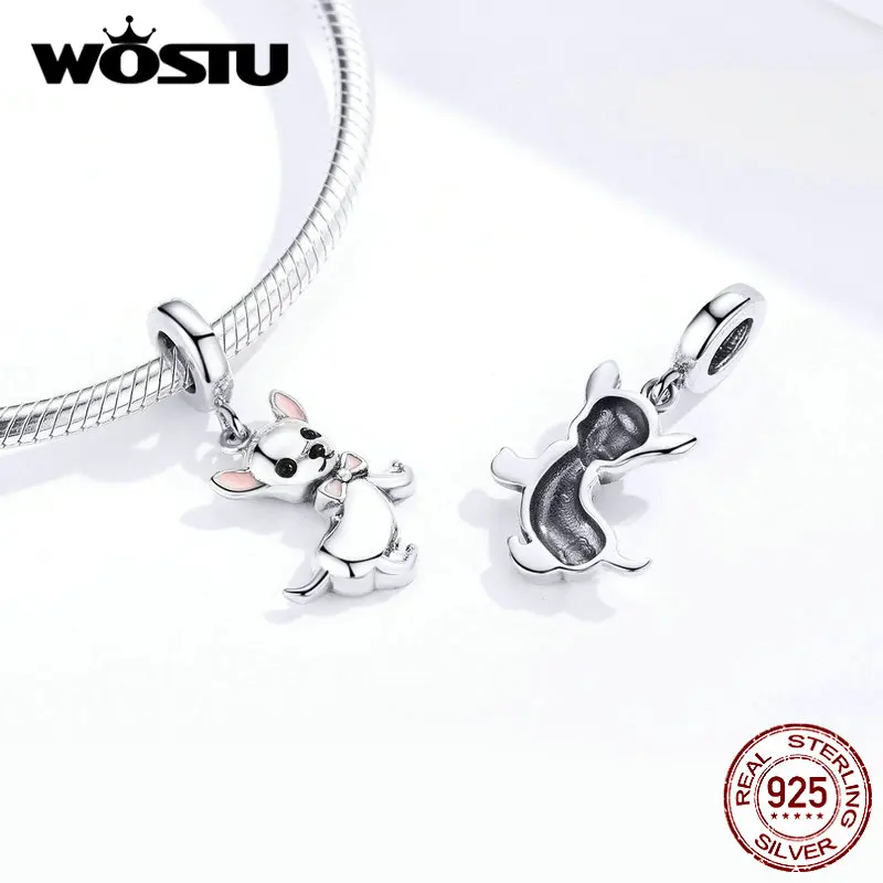 WOSTU подлинный 925 пробы Серебряный браслет для собаки чихуахуа, браслет DIY бусы с подвеской для изготовления ювелирных изделий BKC1317