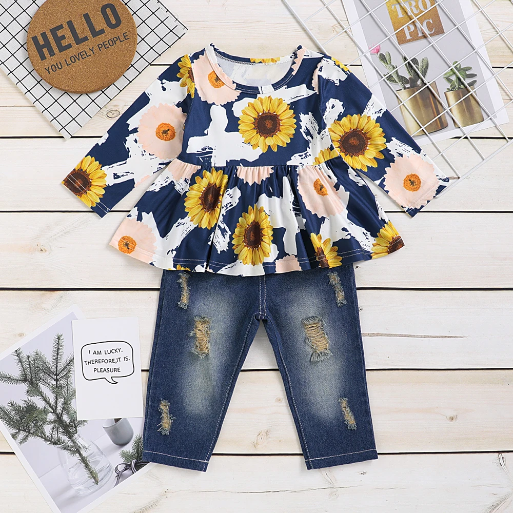 CYSINCOS/2020 летний комплект одежды для детей футболка с цветочным принтом маленьких