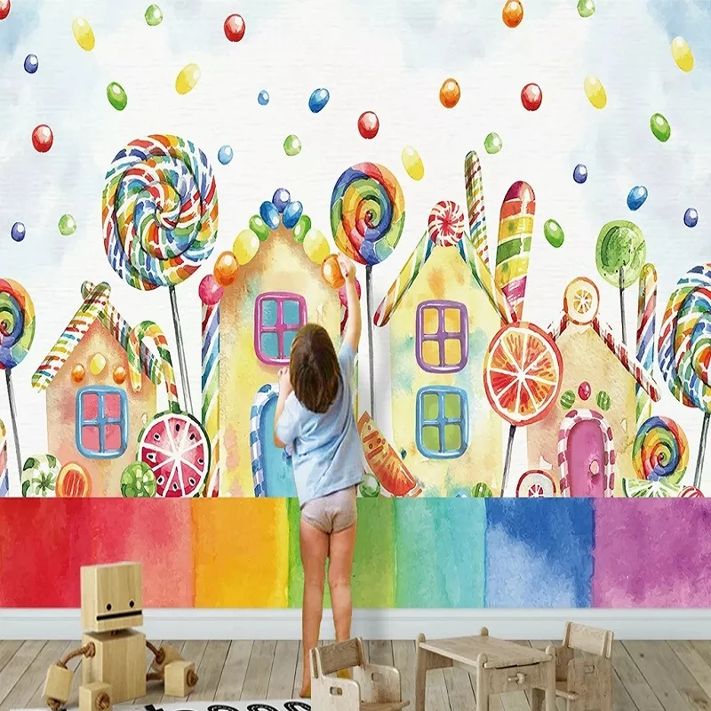 Большие настенные 3D обои на заказ Мультяшные цветные пончики дом детская спальня