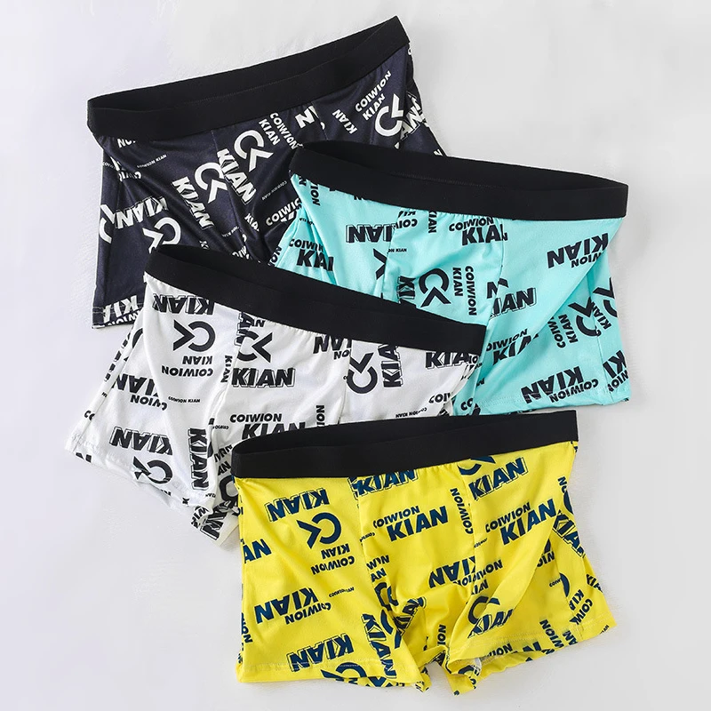 4 Pcs/Lot New Men's Underwear Ice Silk Soft And Comfortable Breathable Printing Trend Sexy Men Boxer Briefs