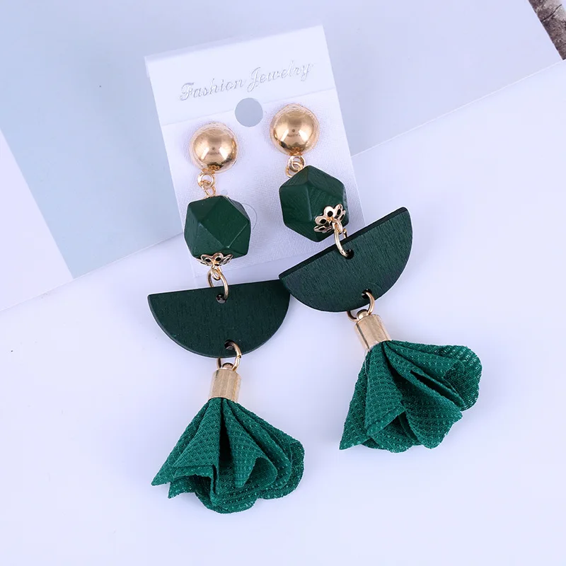 Green Liuxsp женские тканевые висячие серьги с кисточками, длинные серьги, Мода, новые серьги с подвеской, деревянные тканевые женские серьги, лучший подарок - Окраска металла: Green