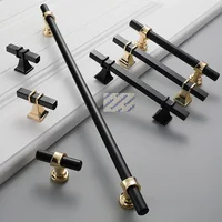 2Pcs Gold Matte Black Solid Zinc Base Aluminum Suqare Round Bar Pull For Furniture Cabinet Closet Nordic American Style