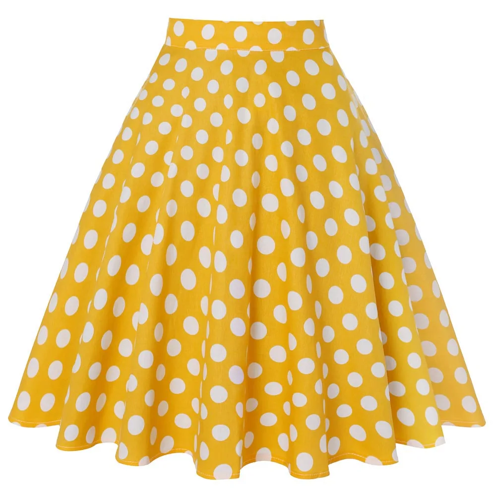 

Yellow Women Polka Dot Skirts High Waist Sexy Pinup 50S 60S Vintage Rockabilly Skirt Skater Midi Skirt Faldas Mujer 2021 New