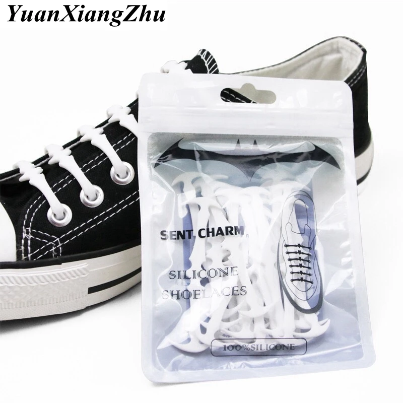 

16pcs/set Silicone shoes lace Elastic Plastic No Tie White Black silicone lacci Adult Children Bat Shape Elastic Shoelaces L7