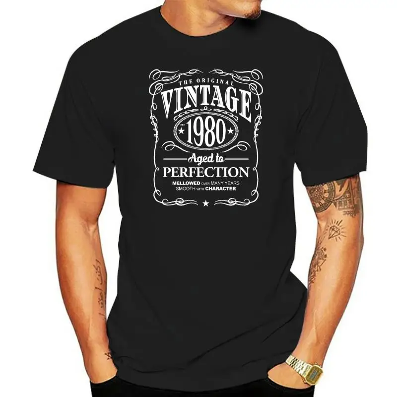 

NEW Vintage 1980 Aged To Perfection Mens T Shirt - Birthday Gift for Him Dad Grandad Mans Unique Cotton Short Sleeves