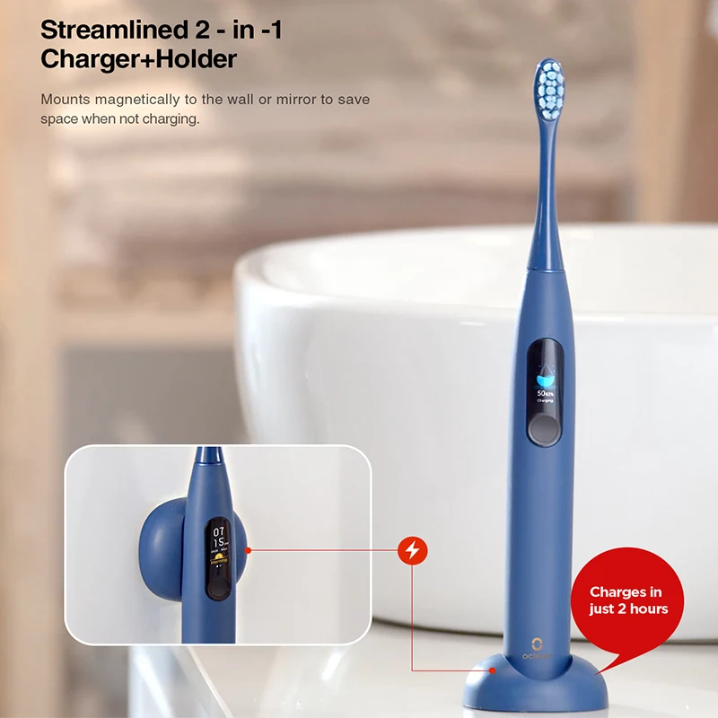 

Global Version Oclean X Pro Sonic Electric Toothbrush Adult IPX7 2-in-1 Charger Holder Color Touch Screen Toothbrush Fast Charge