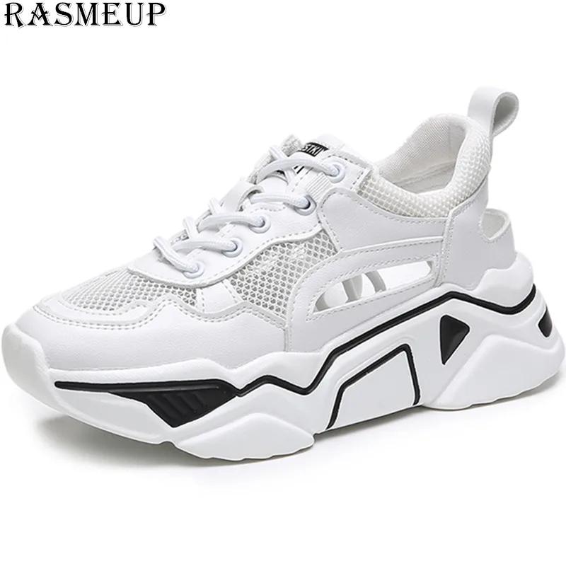 RASMEUP 2019 модные уличные сетчатые дышащие массивные кроссовки женские на платформе