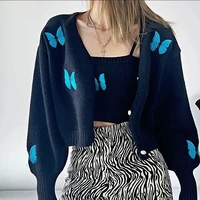 elegant butterfly embroidery sexy cardigan womens coat long sleeve sweater oversize v neck winter harajuku cardigan for women