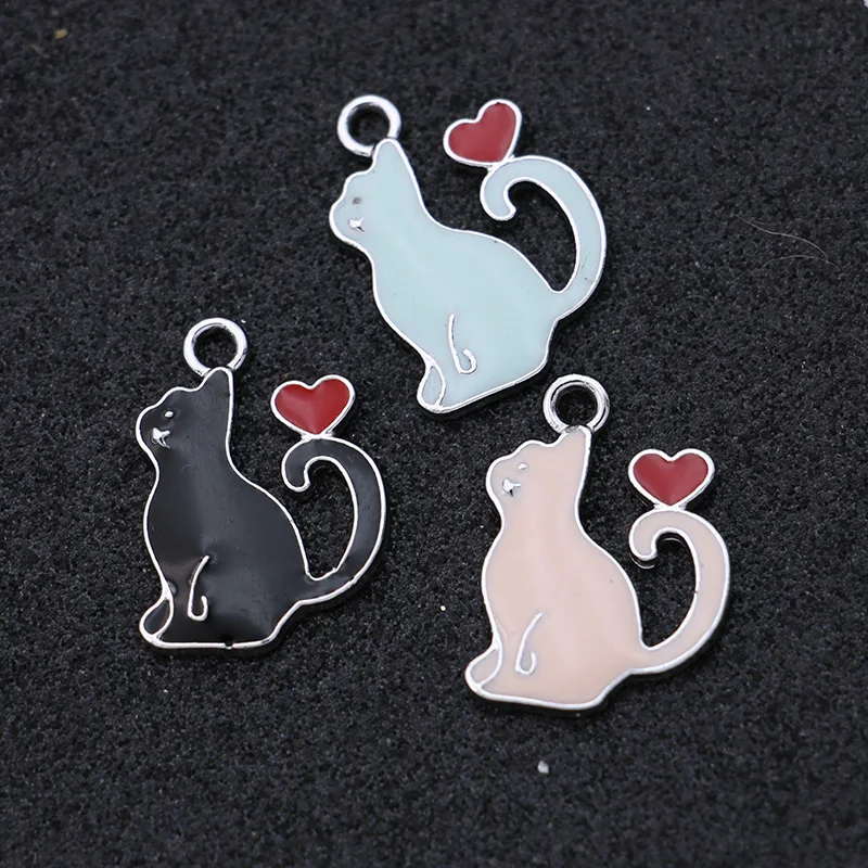 8 шт. эмаль серебряный цвет подвеска в виде кошачьего сердца подвески серьги для