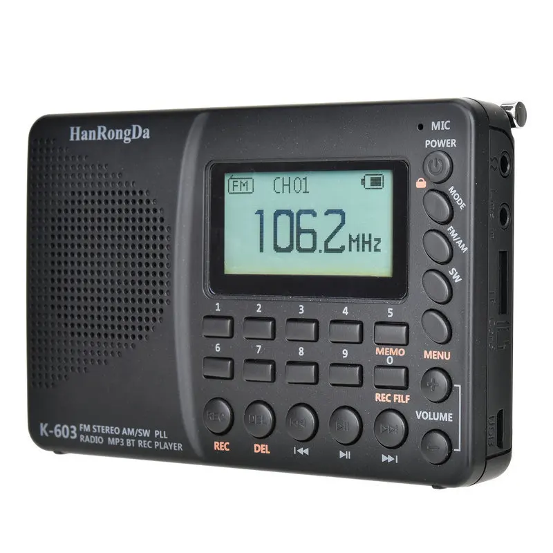 

K-603 Three Languages Display Portable FM Card Digital Radio HIFI Sound Quality Bluetooth 5.0 Radio For Laptops, Mobile Phones