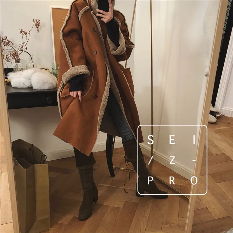 

2020 New Winter Woman Fashion Lamb Swool Coat Female Wear On Both Sides Outerwear Lady Long Jacket Girl High Quality Top
