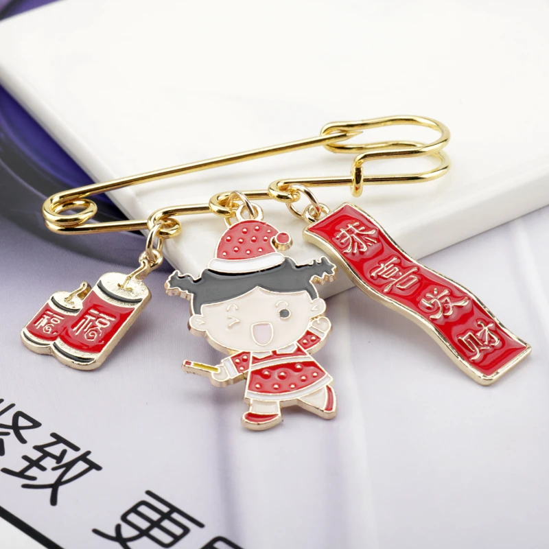 

China Style Enamel Brooch Cute Safe-Pin Shape Fashion Pendant Jewelry Badge Brooches Trinket 6Design Party Accessory New Arrival