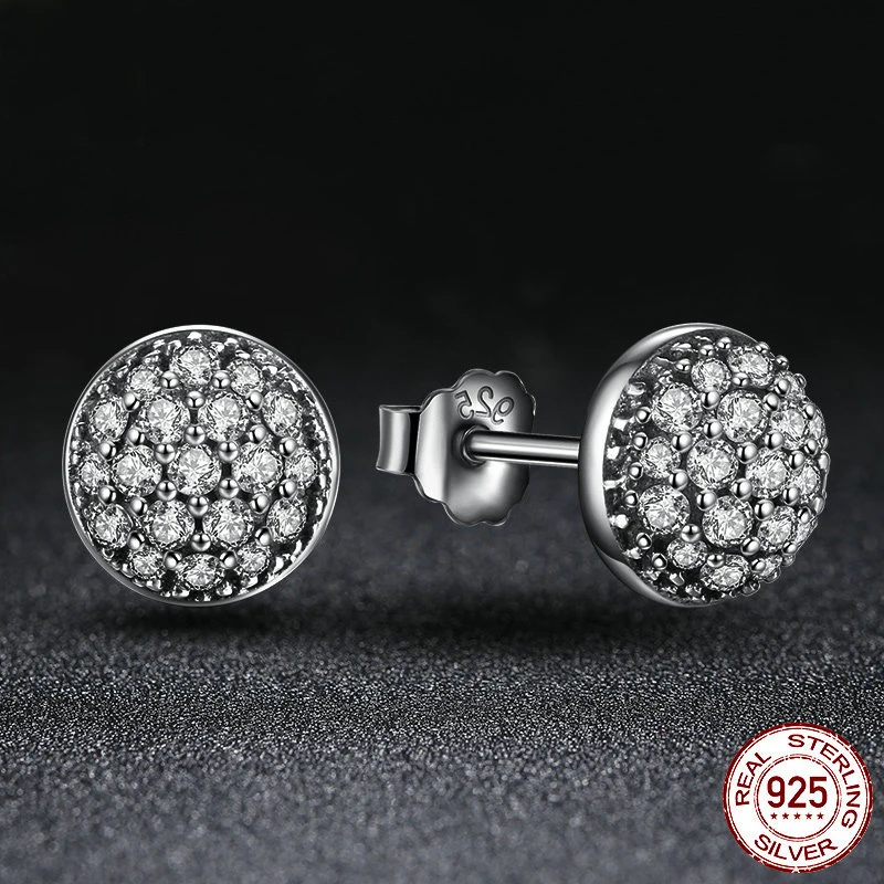 100% S925 Серебряные ослепительные капли шаровые серьги-гвоздики AAA роскошные 925