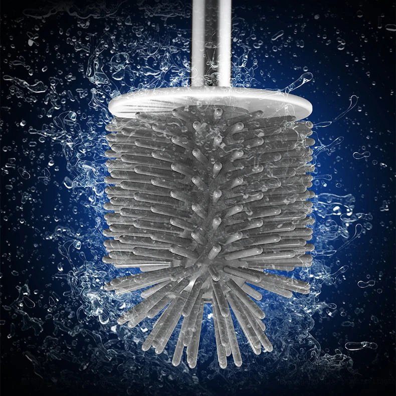 Cepillo de silicona para inodoro, accesorios de ba&ntilde;o con mango largo, cepillo de limpieza montado en la pared con soporte Universal para Wc-3