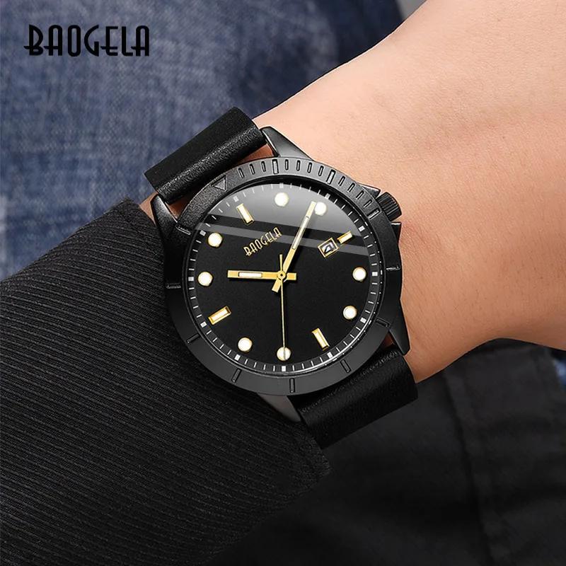 BAOGELA Hommes Quartz Montre Повседневный Браслет режима En Cuir Relogios Masculino 3ATM Étanche BL1808|Кварцевые