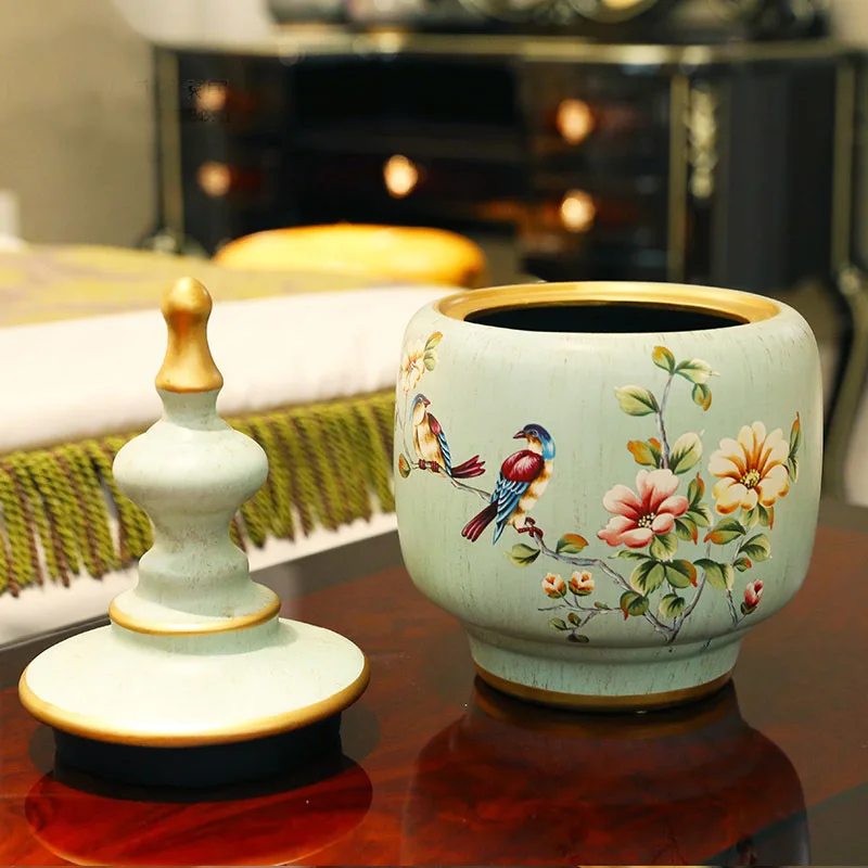 

Ceramics Candy Jars with Cover Multifunction Storage Jar Antique Ornaments Sugar Bowl Container Organizer American Home Decor