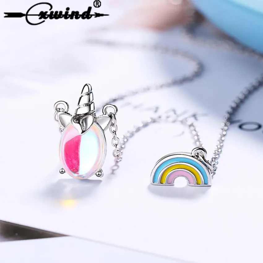 Cxwind очаровательные радужные единороги подвески из лунного камня ожерелья для