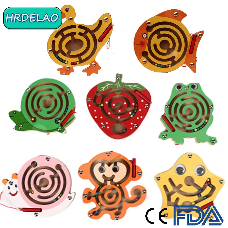 

Magnetic Maze Montessori Wild Animals Rollerball Game Educational 3D Wooden Toy Round Baby Early Education Enligh Learning Toys