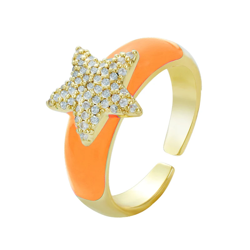 Женское кольцо с эмалью и звездами регулируемое разных цветов Ювелирное