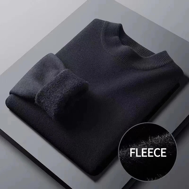Мужской свитер с высоким воротом Черные классические флисовые повседневные
