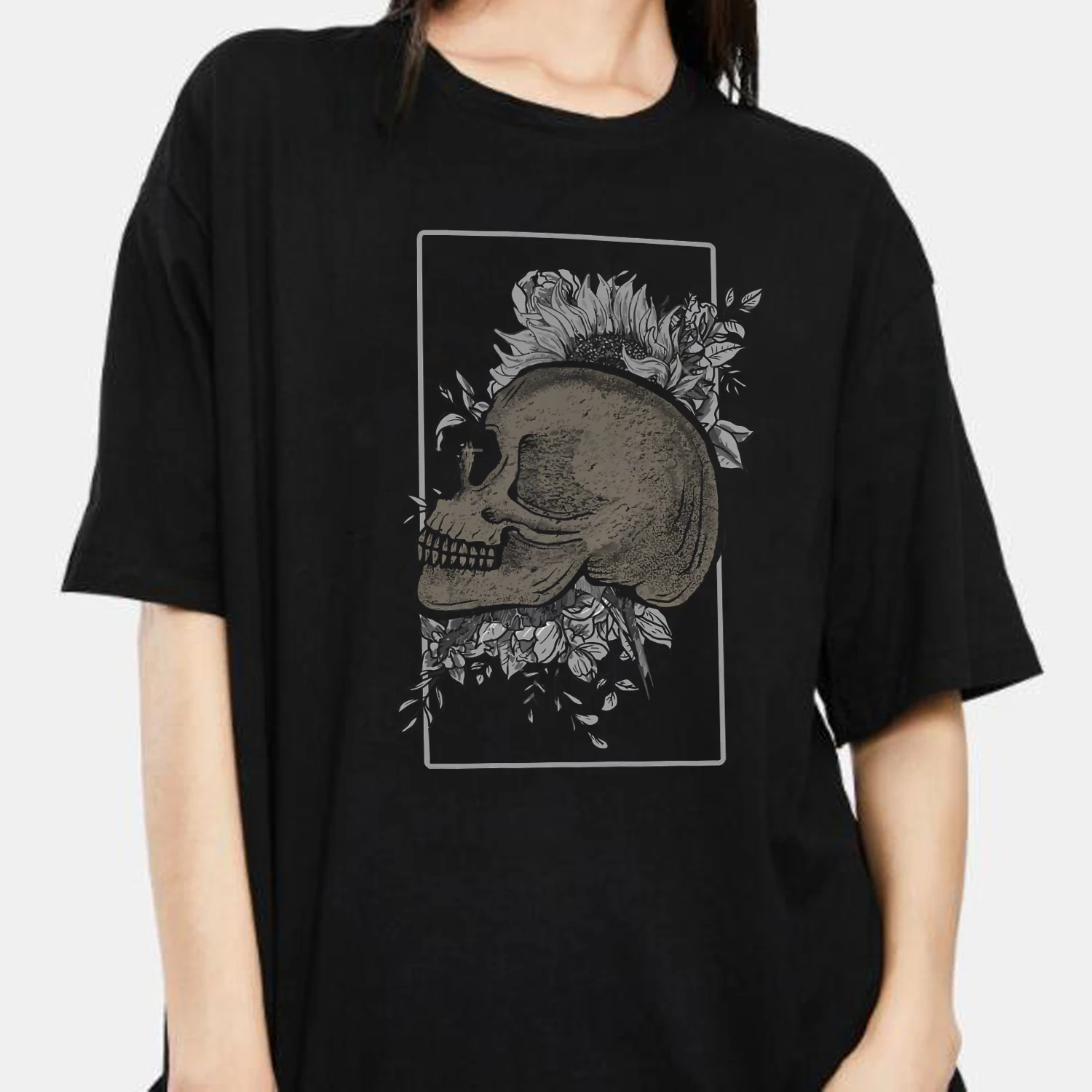 Футболка женская с принтом черепа и ужасов Готическая Повседневная Свободная