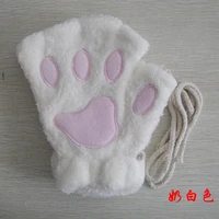 cat paw gloves winter cute cartoon cat girl fingerless gloves thick fluffy bear paw half finger gloves g22