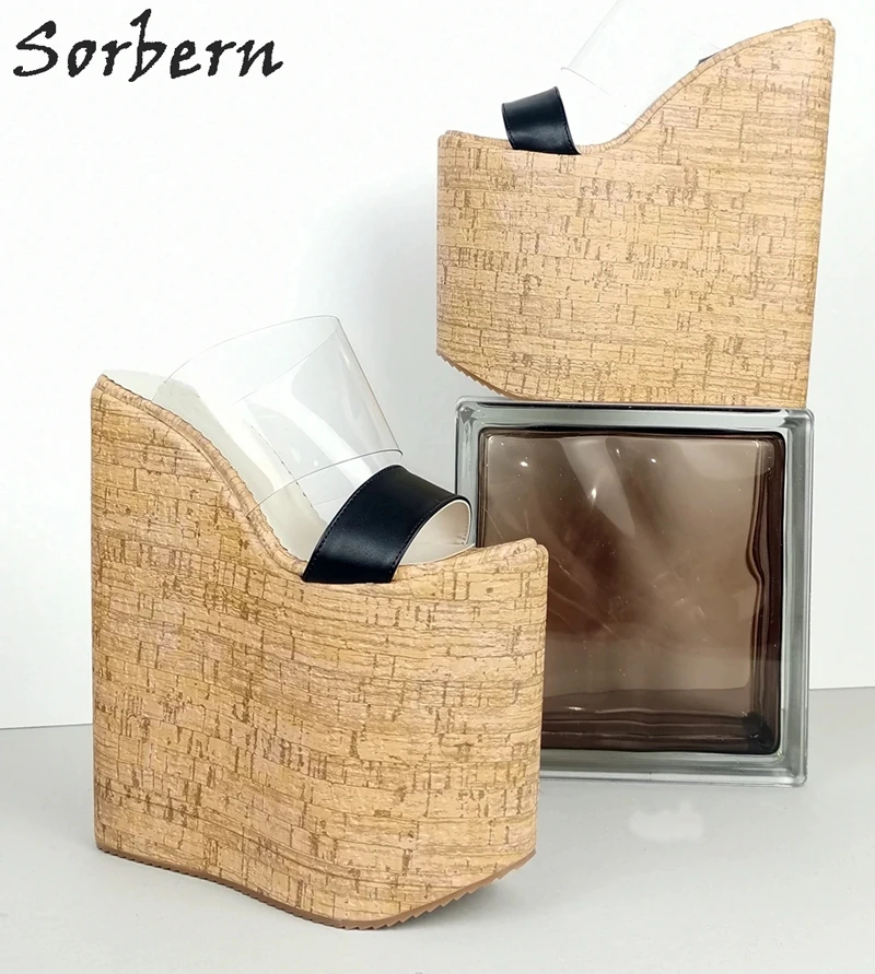 

Sorbern 20cm Wedges Sandals Women Crock High Heel Transparent Shoe Upper Slip On Platform Open Toe Spring 2020 Woman Luxury