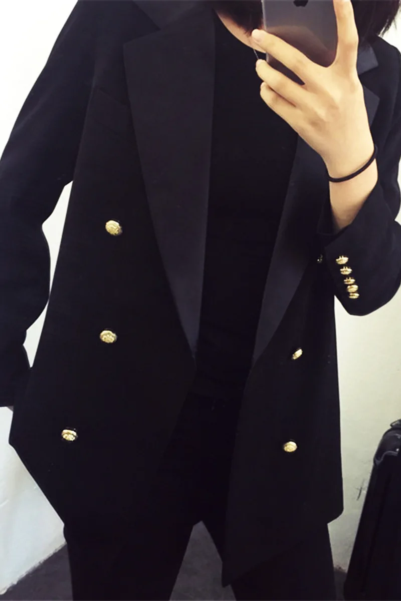 High Quality Professional Women's Suit Large Size Casual Double-breasted Temperament Black Ladies Jacket Trendy Office Blazer enlarge