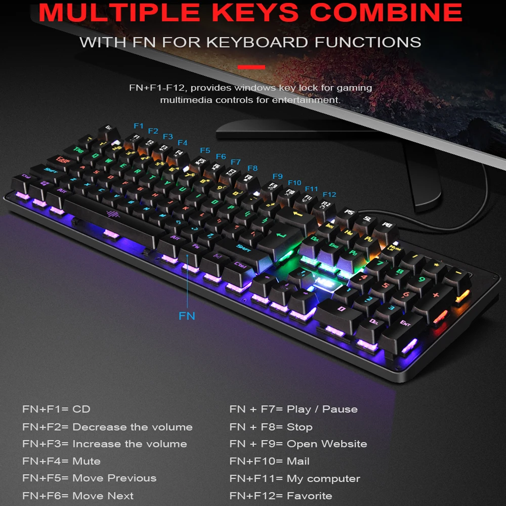 Механическая игровая клавиатура Deepfox 104 клавиши синий переключатель подсветка