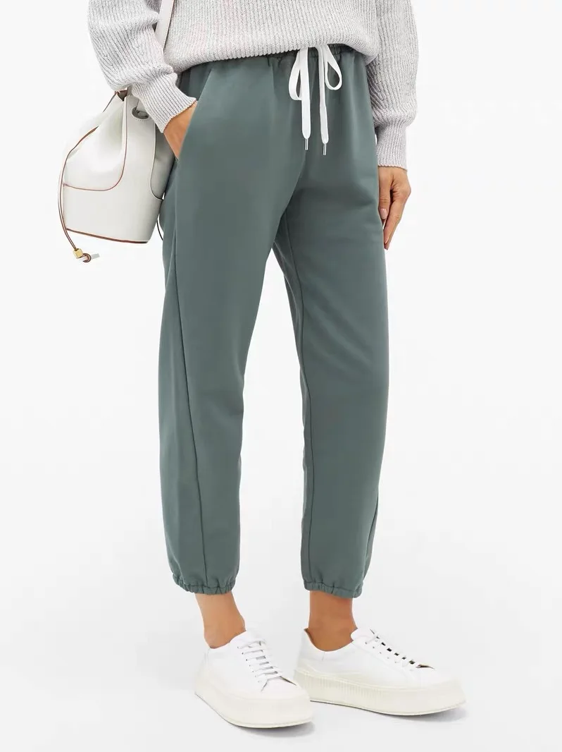 Women Pencil Sweatpants Lace-up Elastic Waist Casual Simple 2021 Autumn New 4 Colors Female Long Trousers for Sports