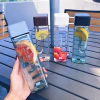 new square frosted plastic water bottle portable transparent bottle fruit juice leak proof outdoor sport travel camping bottle