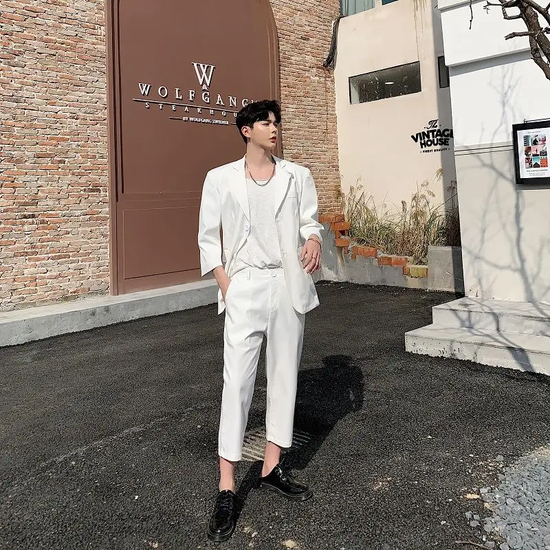 

Men's casual trousers 2020 spring and summer new handsome solid color retro slim seven-point trousers young fashion trend men's
