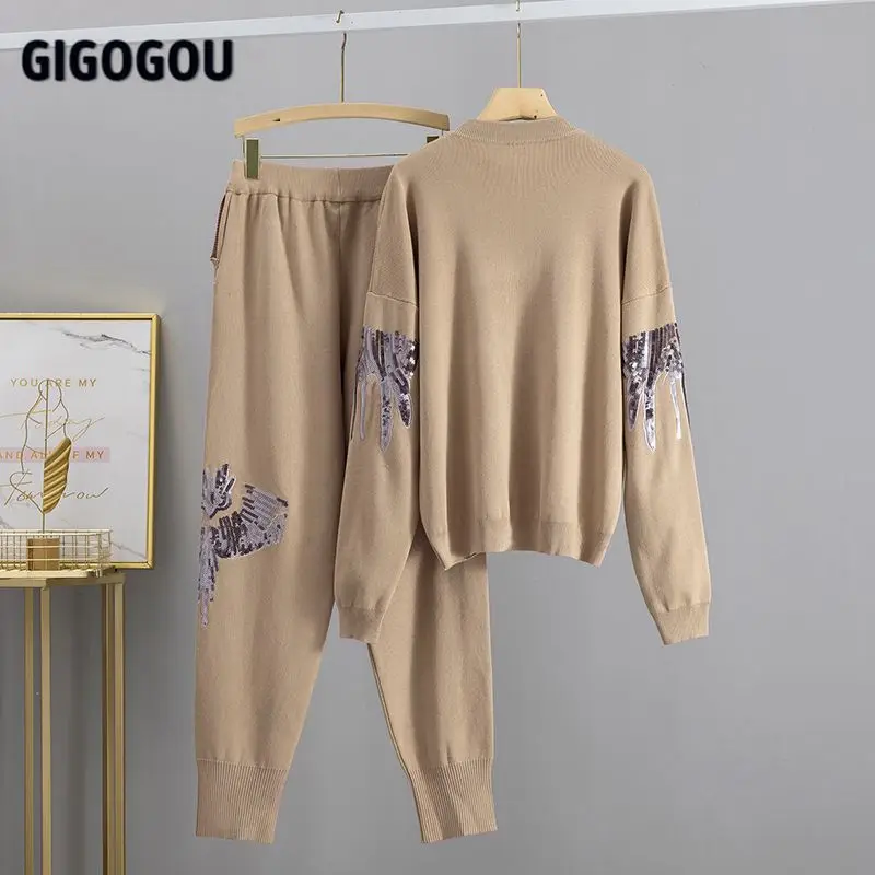 GIGOGOU/Роскошный вязаный женский свитер с блестками Спортивные костюмы Пуловер