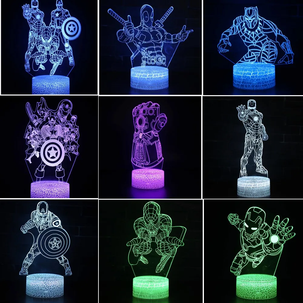 3D ночные светильники Disney Marvel Железный человек Человек-паук Мстители финал