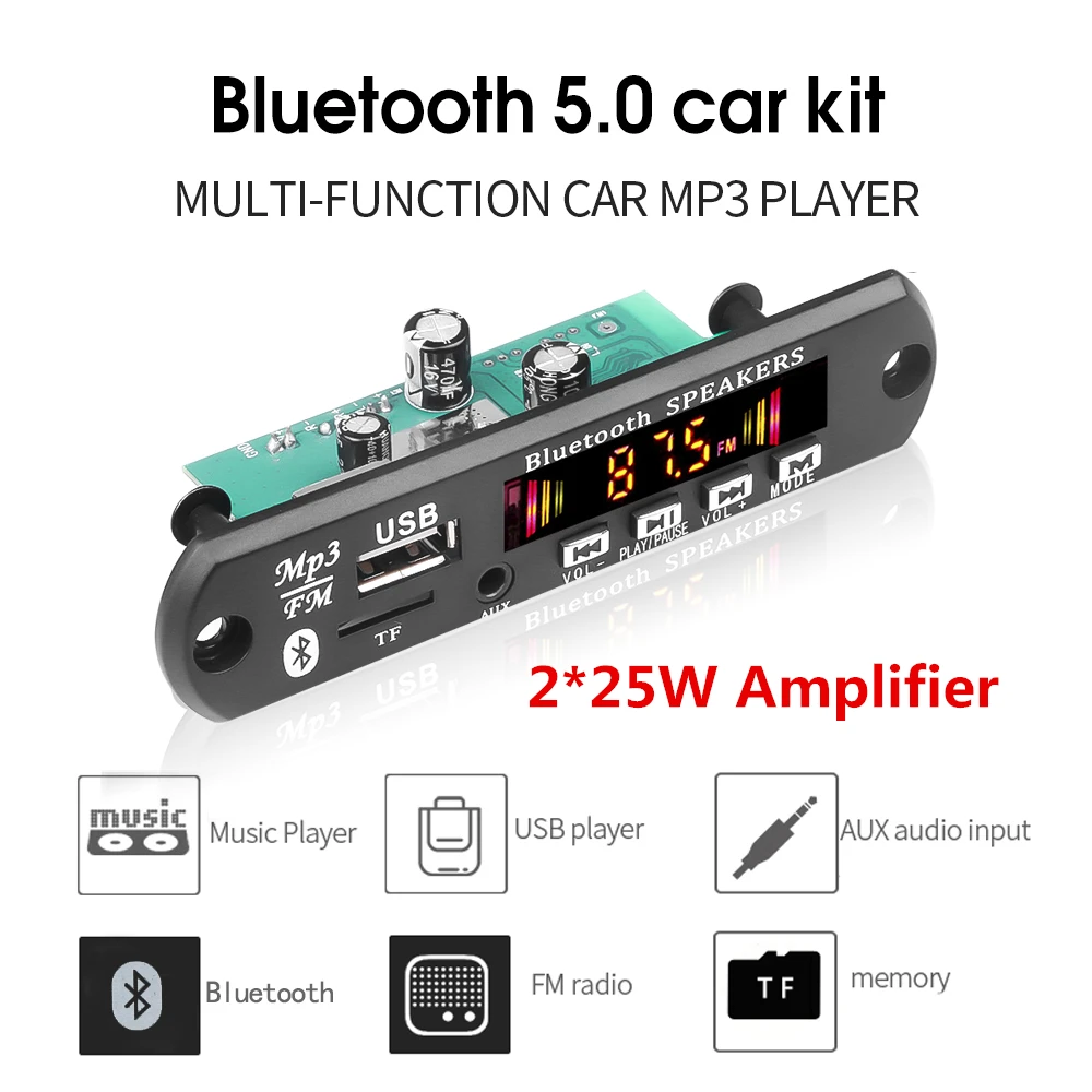 KEBIDU 2*25 Вт усилитель Bluetooth5.0 MP3 WMA декодер плата аудио модуль USB FM TF радио