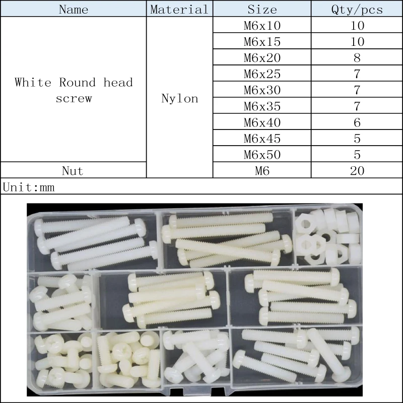 M6 белый нейлоновый круглый Винт с полукруглой головкой пластиковые шестигранные