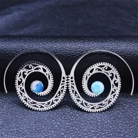bohemia stainless steel moonstone flower hoop earrings women silver color flower round earings jewelry aretes de mujer e9339s04