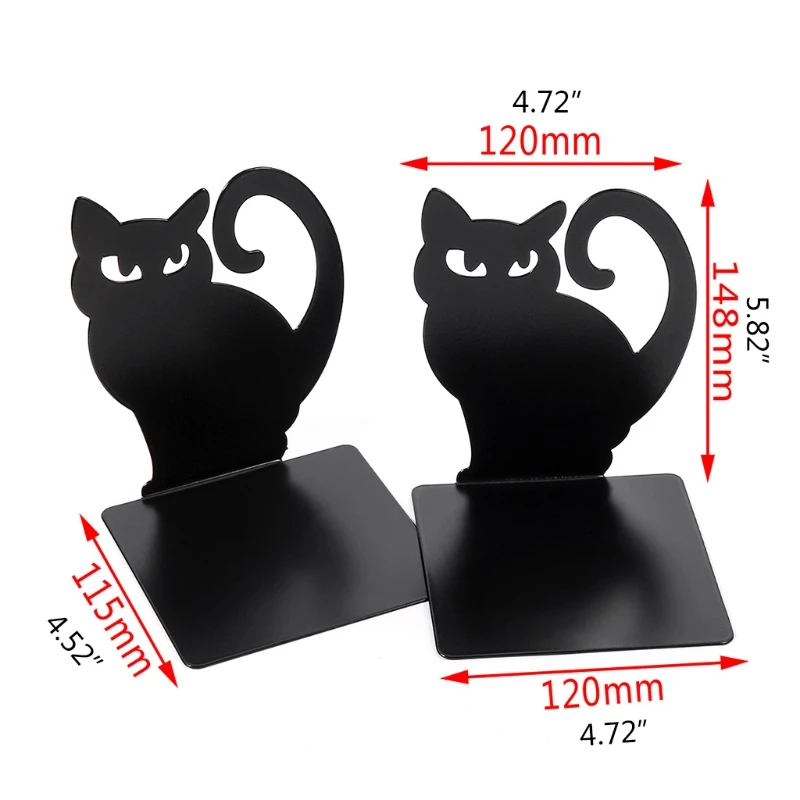 

1 пара, черные металлические подставки для книг с изображением милого кота