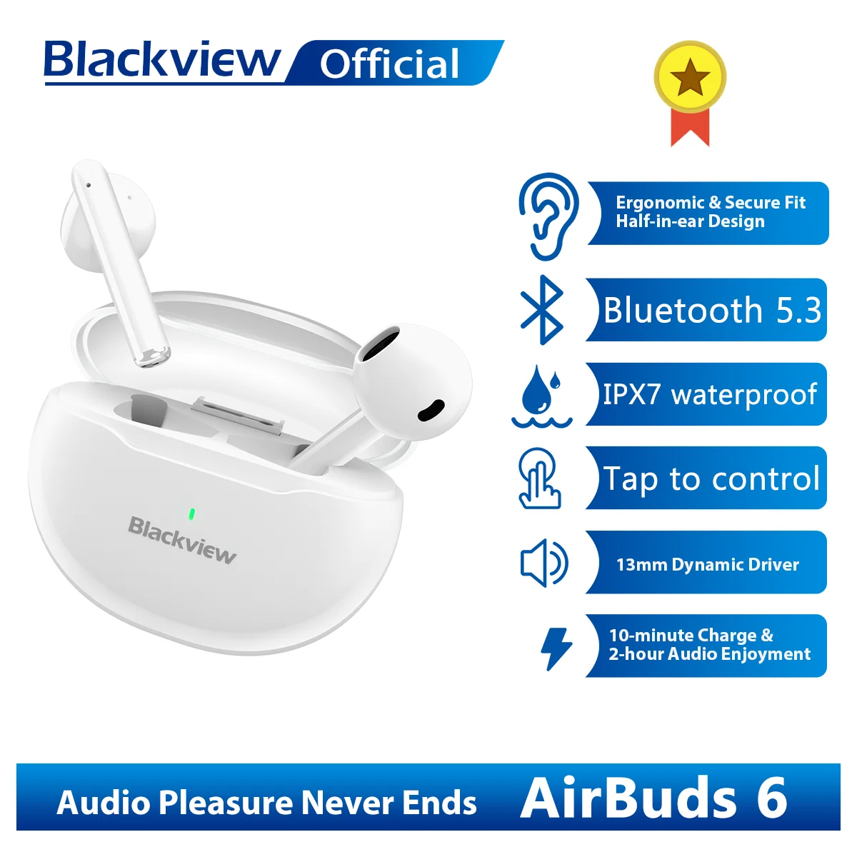 TWS-стереонаушники Blackview Airbuds 6 с поддержкой Bluetooth 5 3 и сенсорным управлением |
