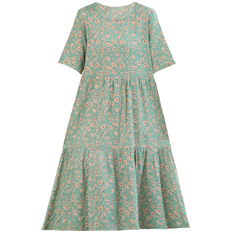 

New Summer O-Neck Floral Print Dress Women Vintage Short Sleeve Loose Dresses Casual Plus Size Woman Dress Elegant XL-5XL