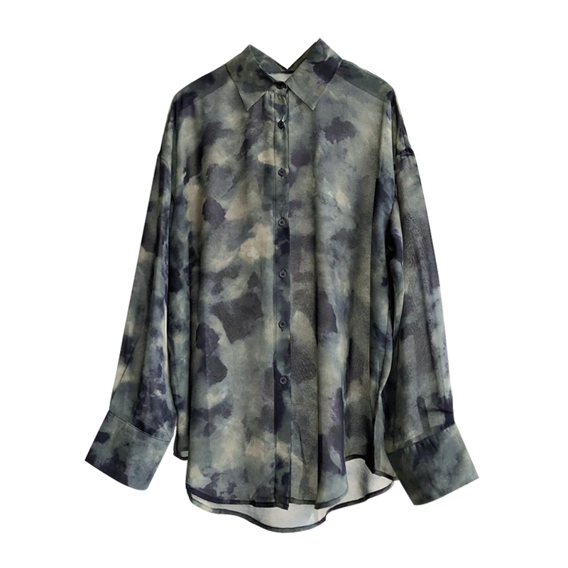 

SuperAen 2021 Art Ink Printed Thin Long-sleeved Shirt Women Tops Summer New Loose Plus Size Offie Lady Long Shirt Tops