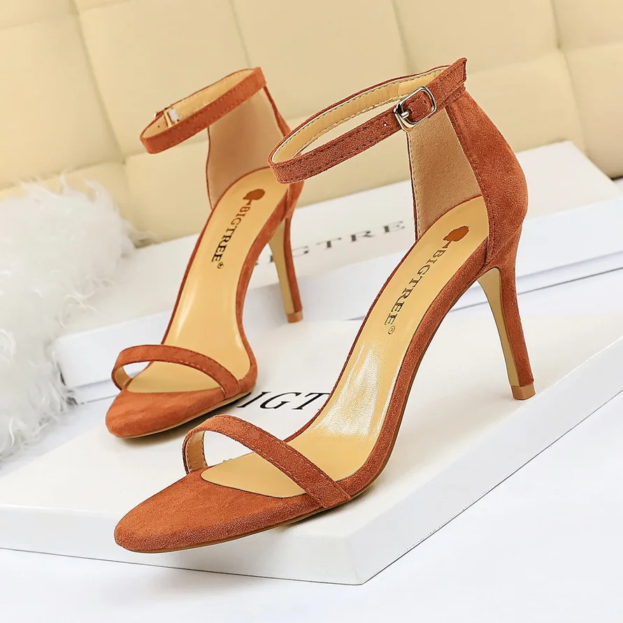

2021 Fashion Simple Women's High Heel Sandals Fine Heel Suede Open toe with sexy nightclub high heel Sandals Women's Sandals
