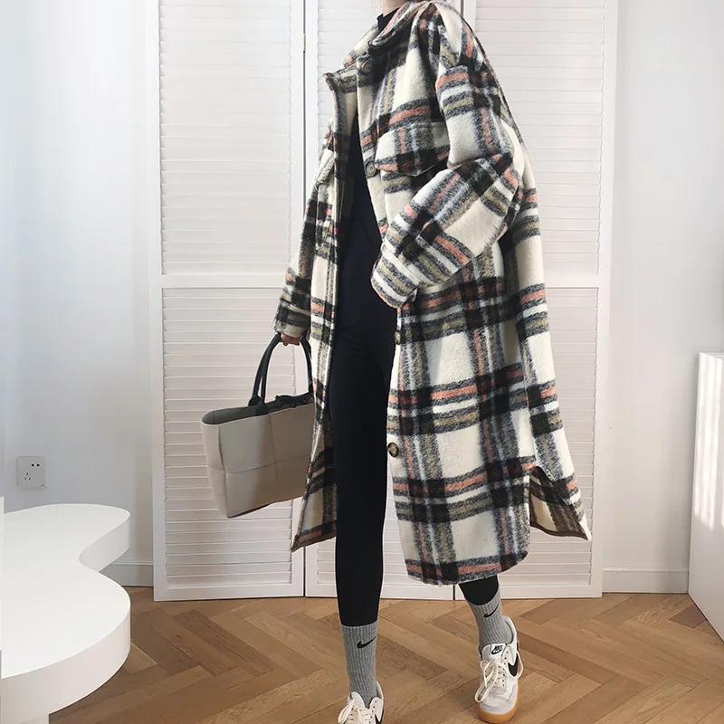 Женское шерстяное пальто в клетку длинное большого размера вес 2020 кг 1 5 | Женская