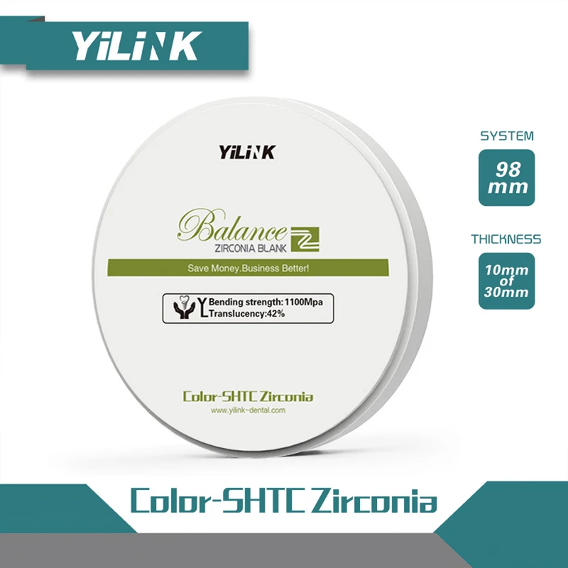 Yilink Color SHTC Pre-shaded Dental Zirconia Block Open System 98mm Thickness 16mm Vita 16 Colors for Dental lab CAD/CAM